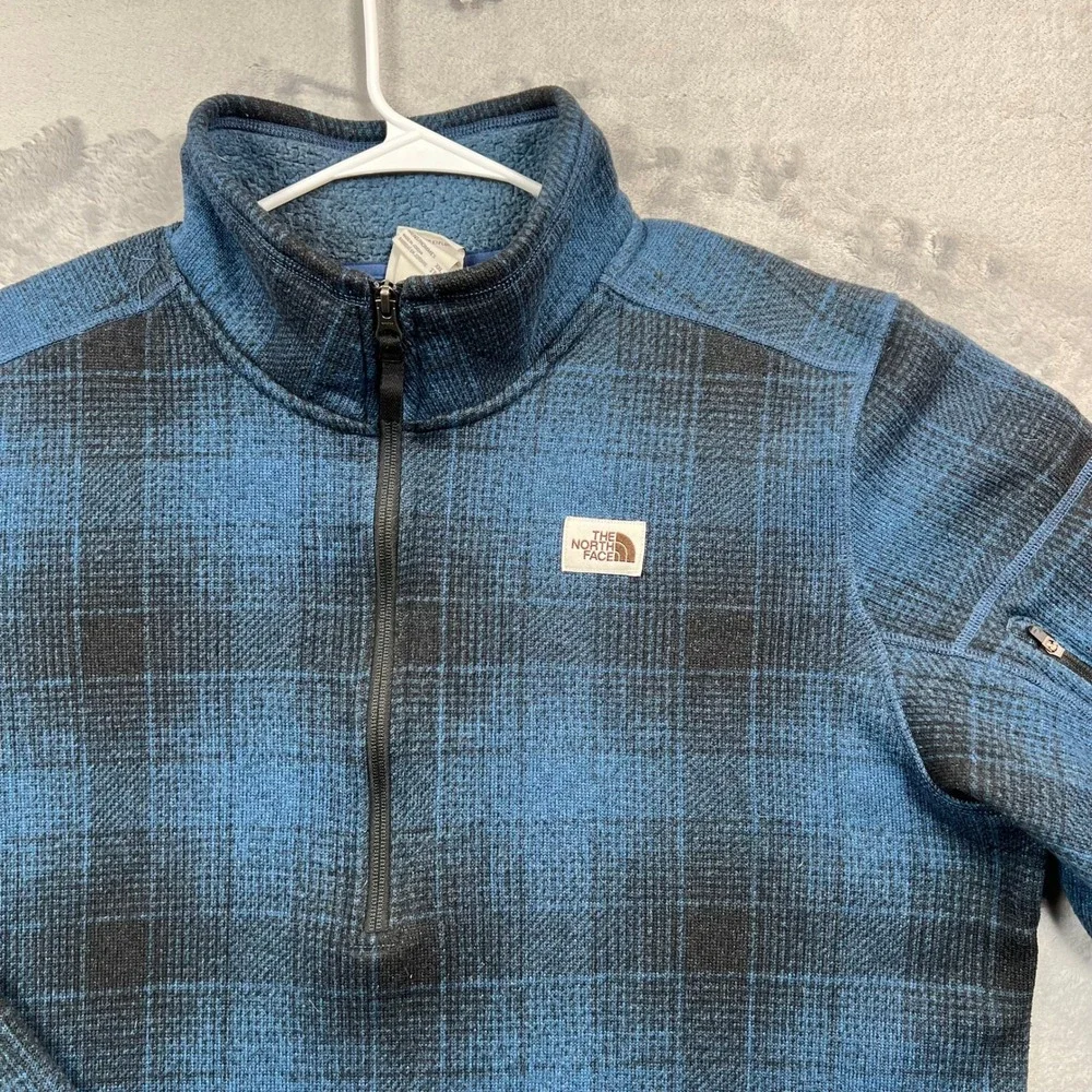 The North Face Fleece Pullover Mens XXL Blue Plaid Quarter Zip Sweater Jacket